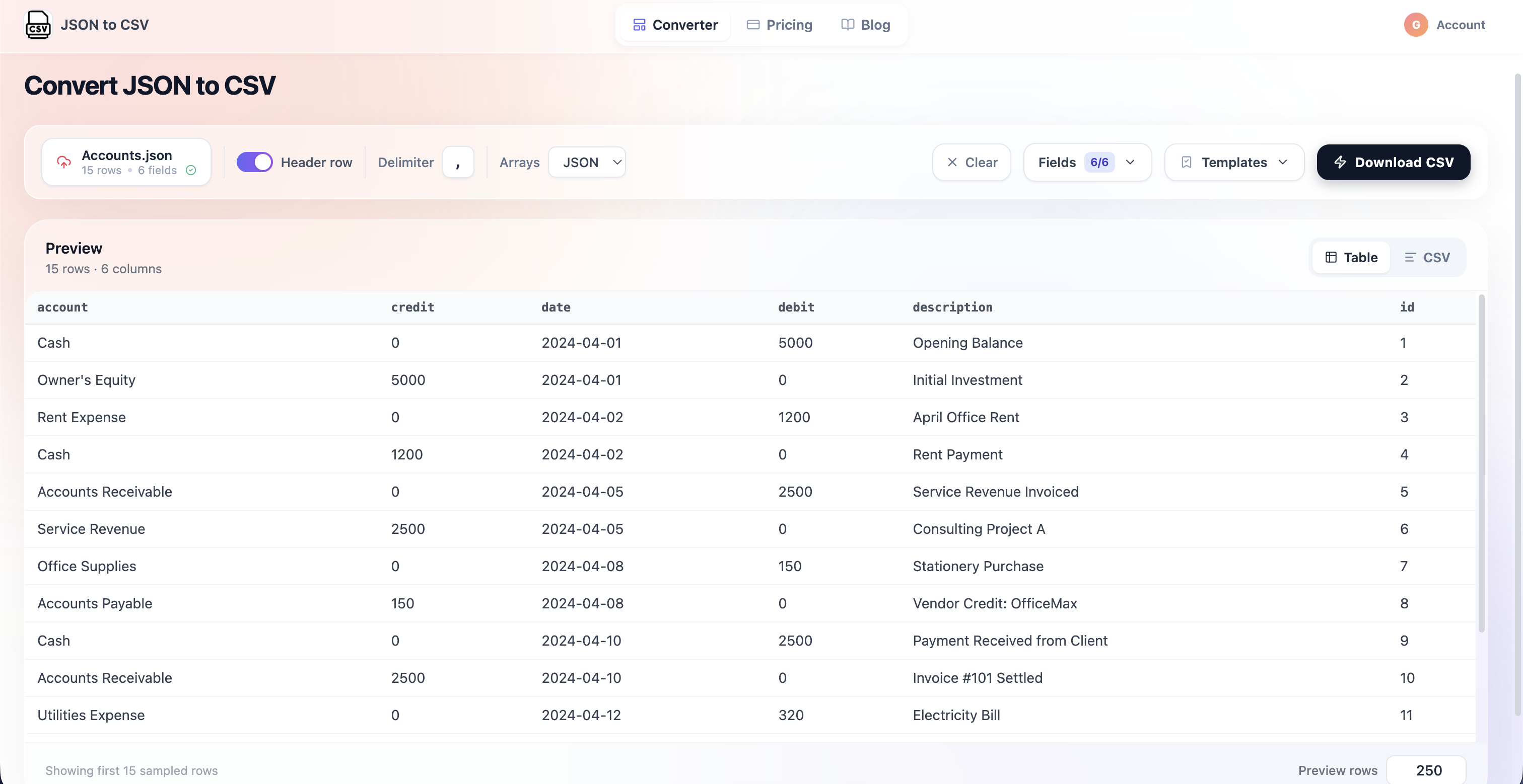 JSON to CSV gallery image