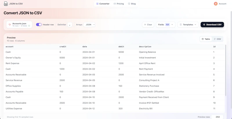 JSON to CSV screenshot 1