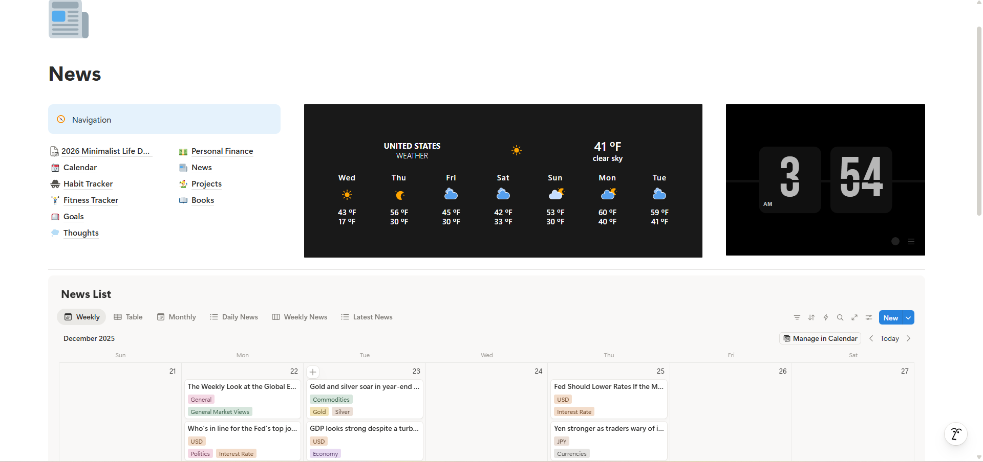 Minimalist Life Dashboard gallery image