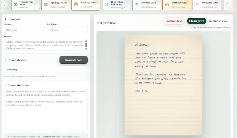 Handwritten Note Generator screenshot 2
