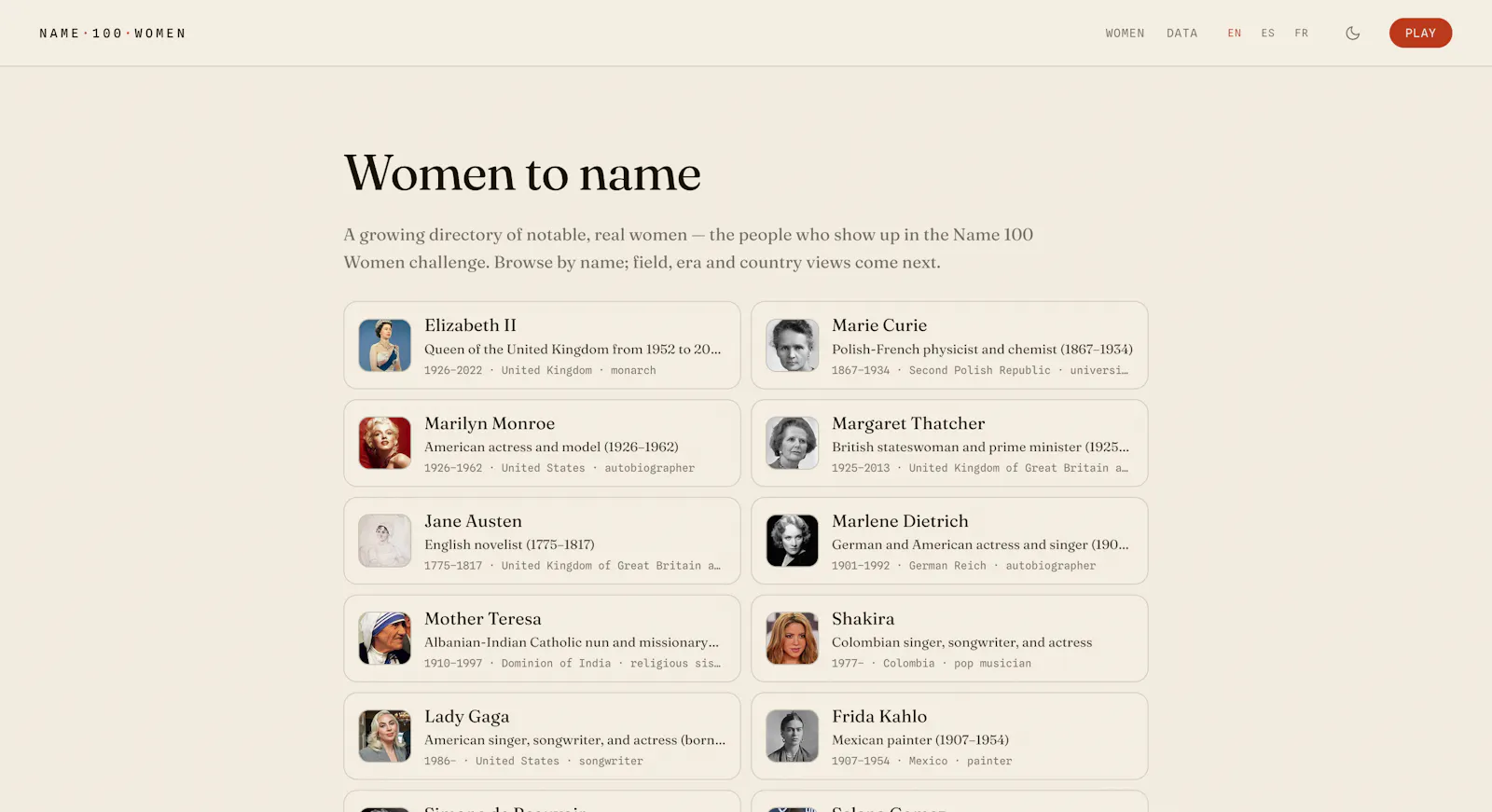 Name 100 Women screenshot 2