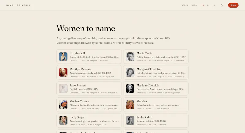 Name 100 Women screenshot 2
