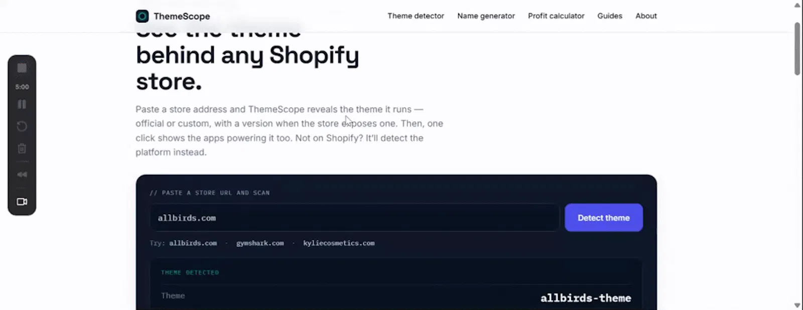ThemeScope — Free Shopify Theme Detector screenshot 1 (video preview)