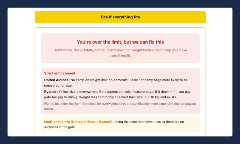 Pack Perfect Luggage Calculator screenshot 4