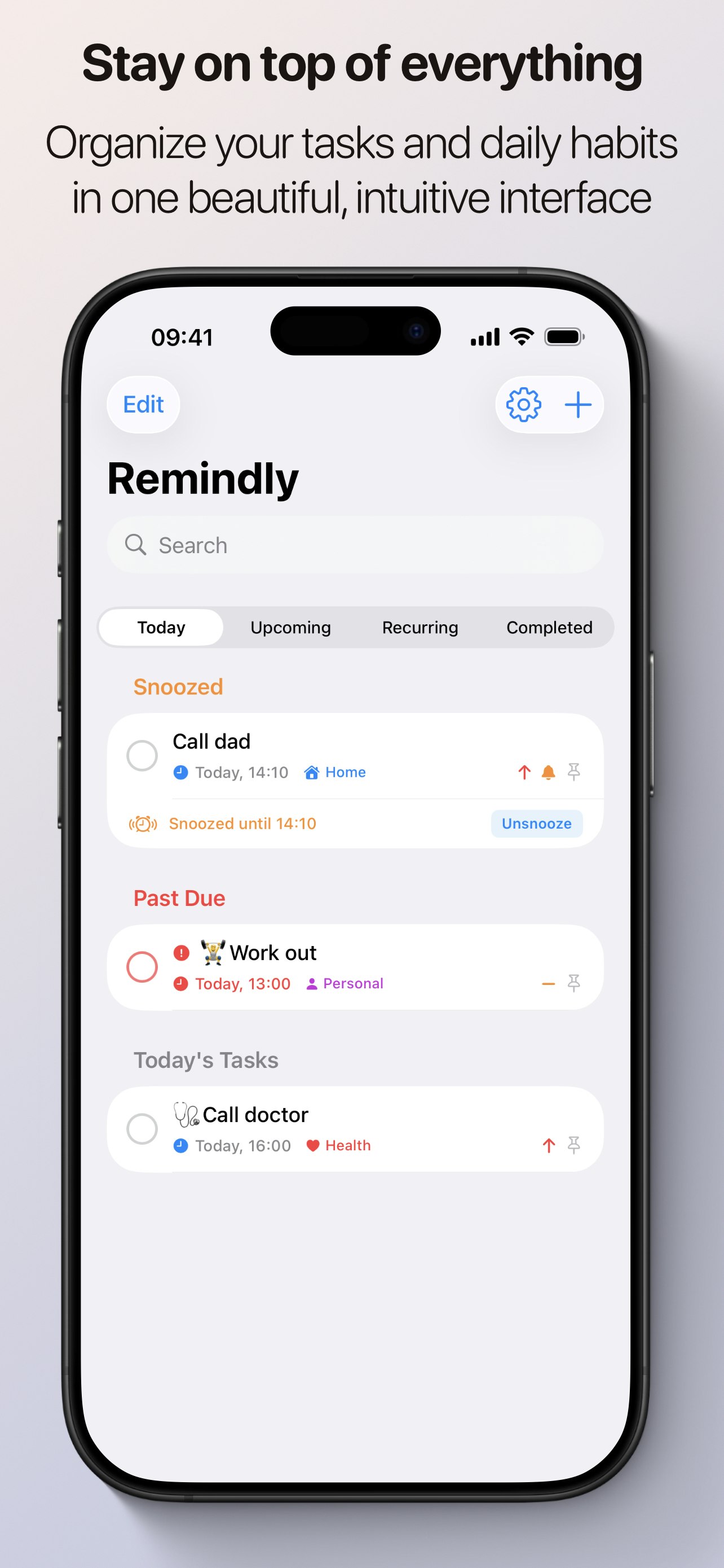 Remindly - Main product screenshot demonstrating key features and user interface