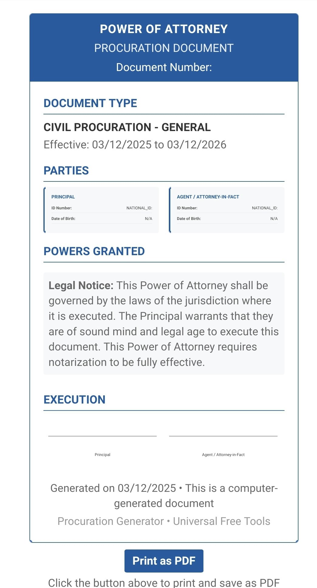 Power of attorney  - Main product screenshot demonstrating key features and user interface