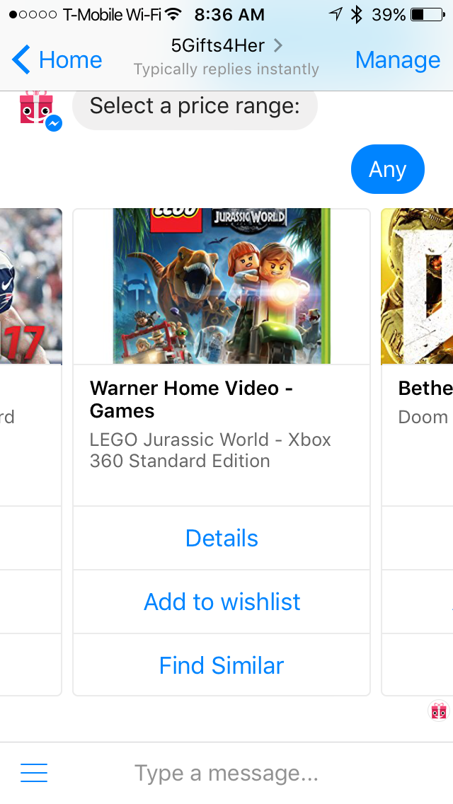 5Gifts4Her Messenger chatbot gallery image