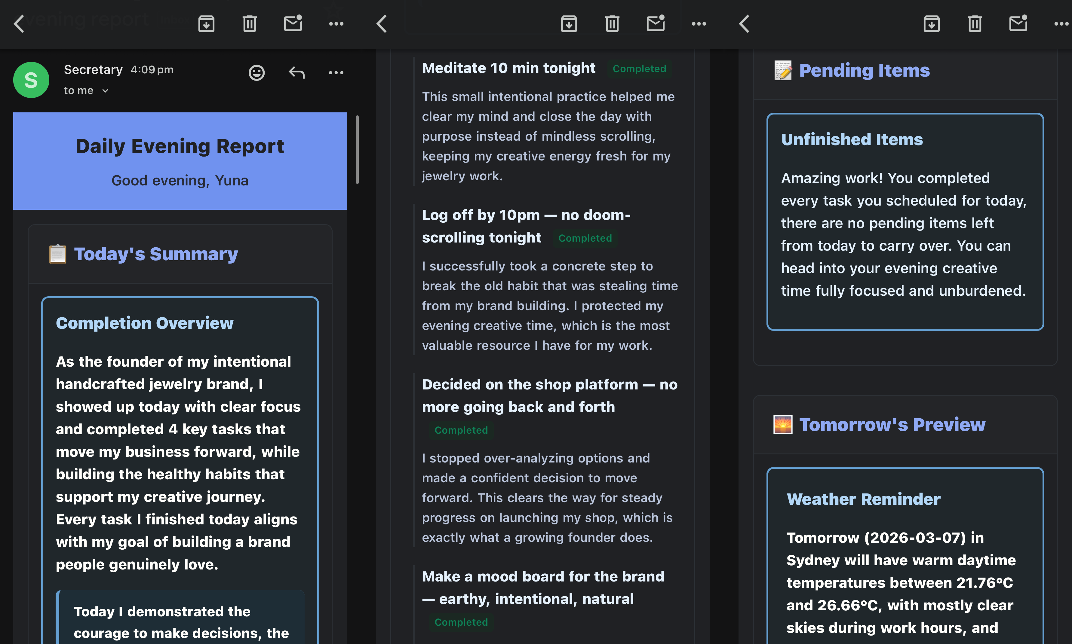 Sunnie Personal Secretary - Screenshot 4 showing product features and functionality