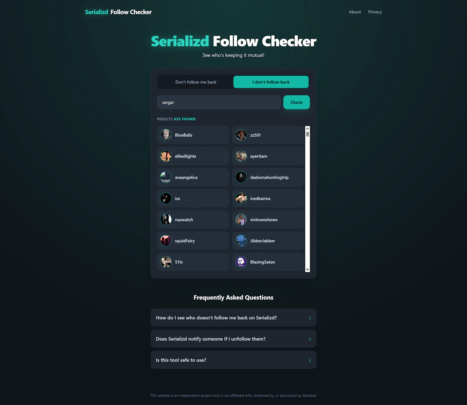 Serializd Follow Checker screenshot 2