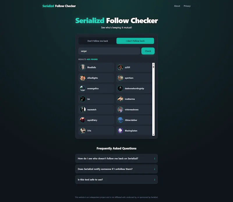 Serializd Follow Checker screenshot 2