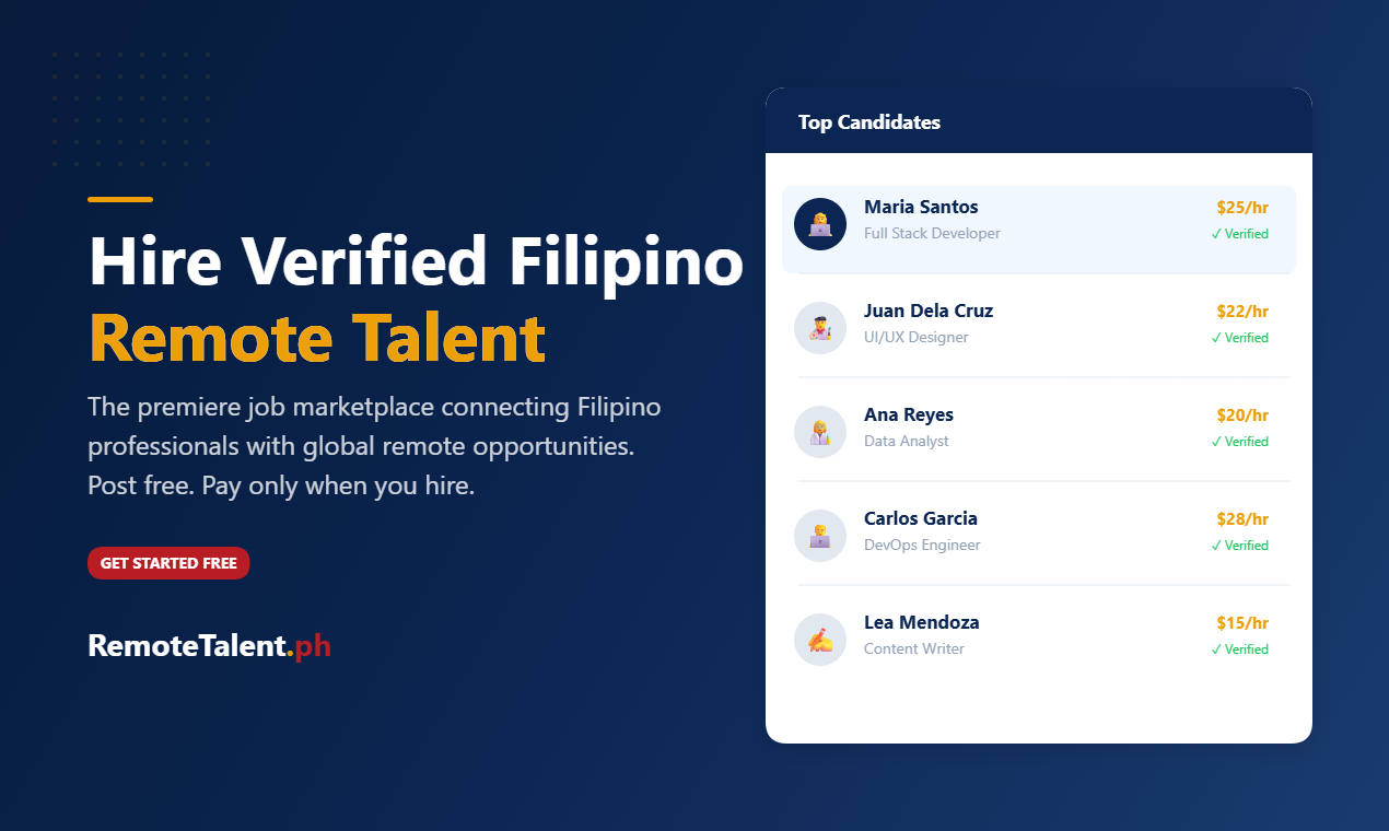 RemoteTalent.ph - Main product screenshot demonstrating key features and user interface