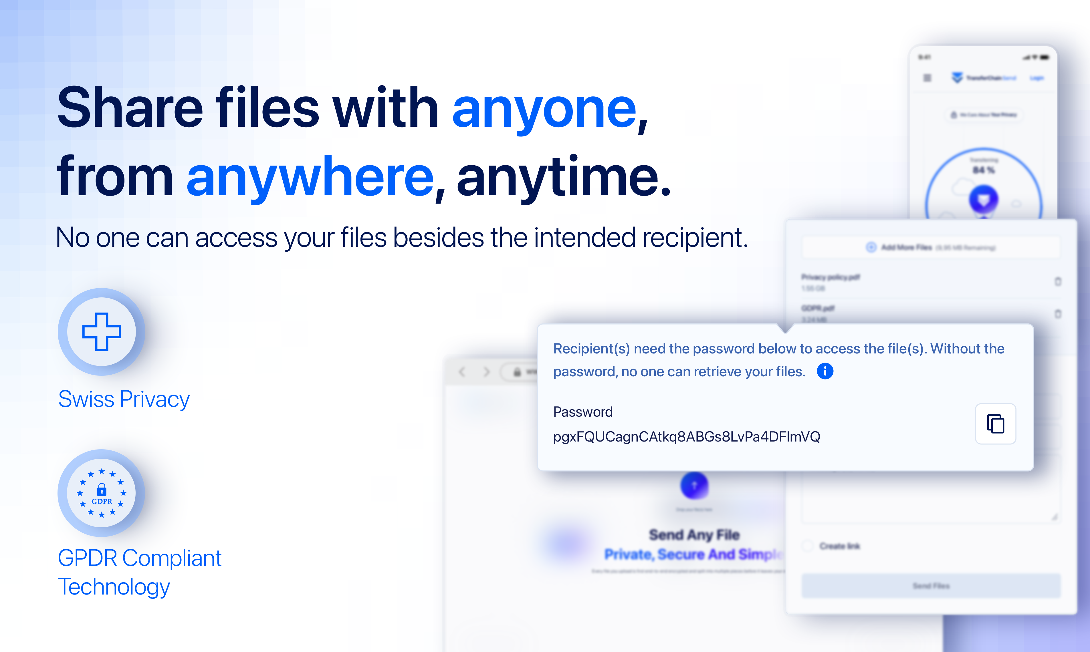 TransferChain отправить - Обмен безопасным и частным файлом на основе блокчейна для всех медиа 3