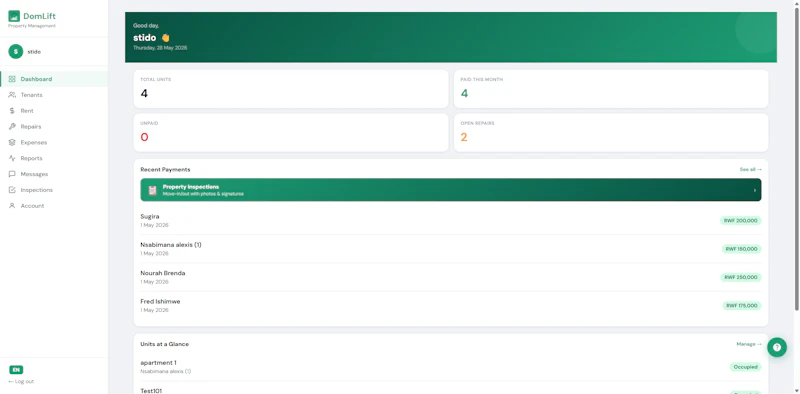 DomLift — Property management for Rwanda screenshot 2