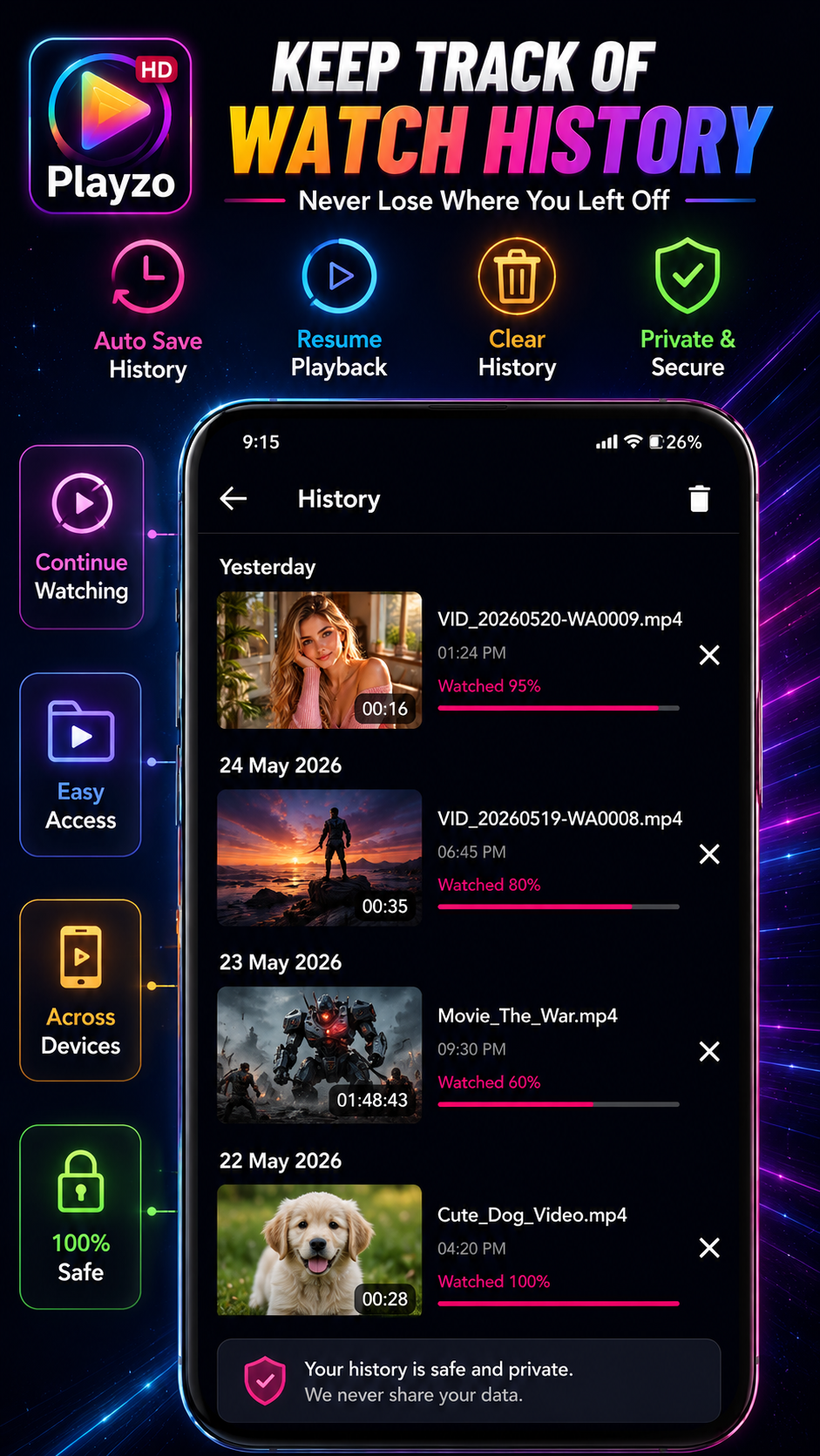 Video player for all format gallery image