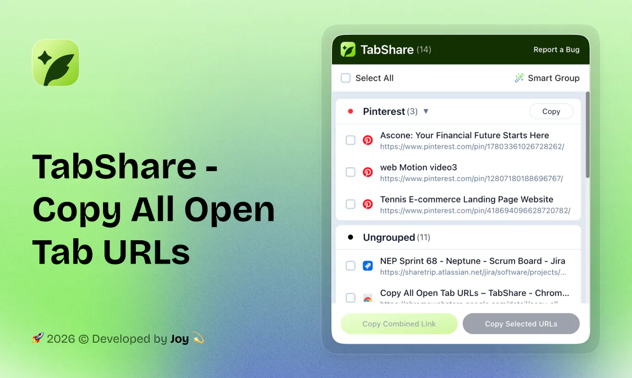 Banner del producto TabShare - Copy All Open Tab URLs