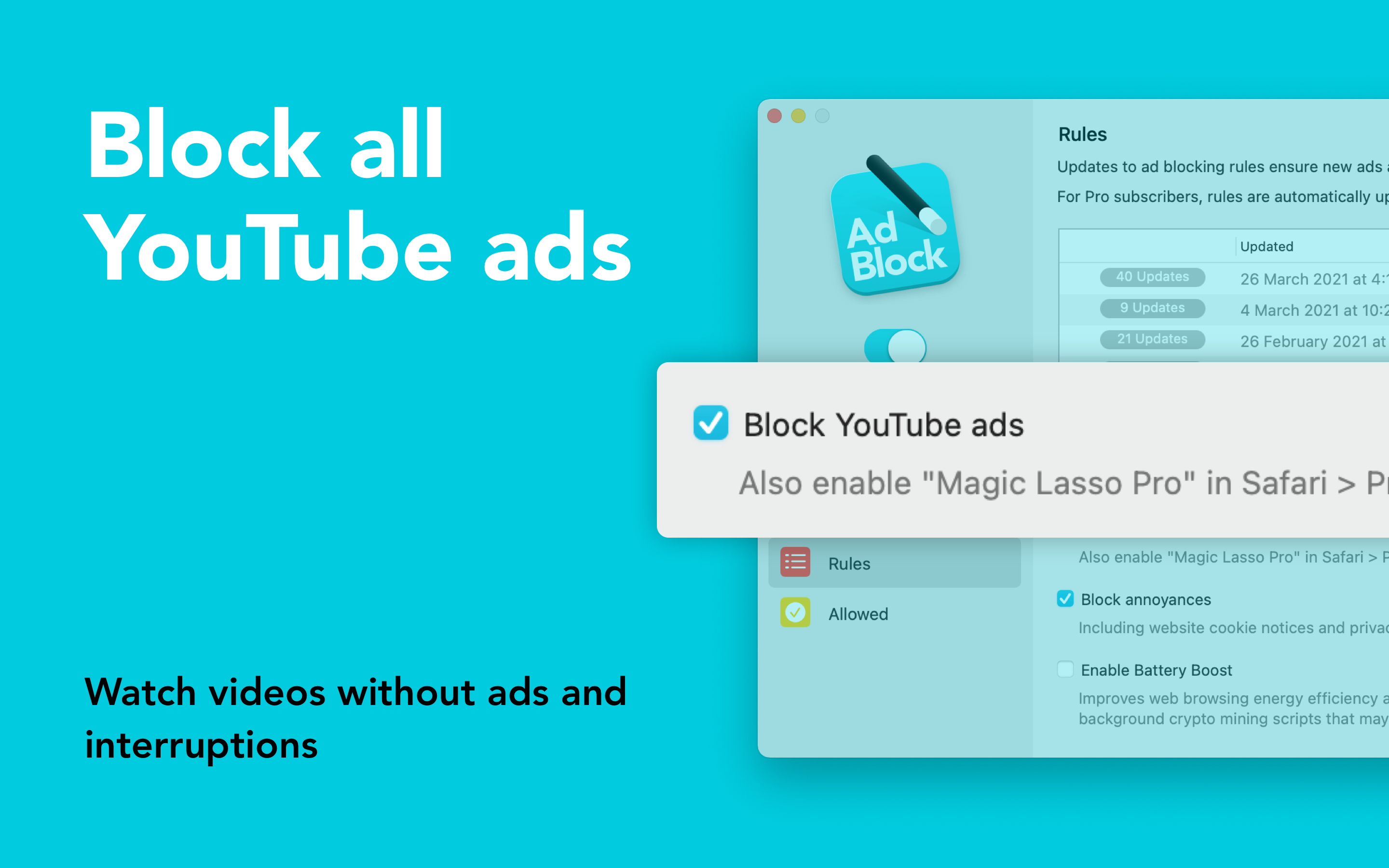 Magic Lasso Adblock 4.0 - İPhone, iPad ve Mac için hızlı ve verimli reklam engelleyici medya 3
