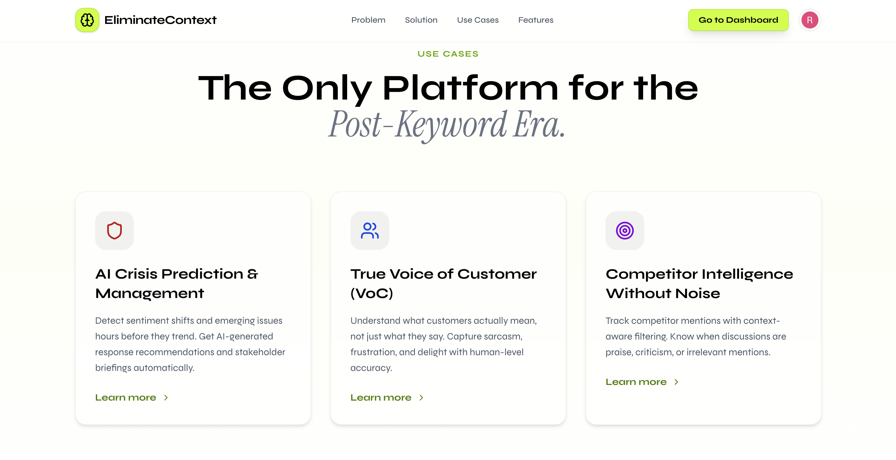 Eliminate Context - Screenshot 2 showing product features and functionality