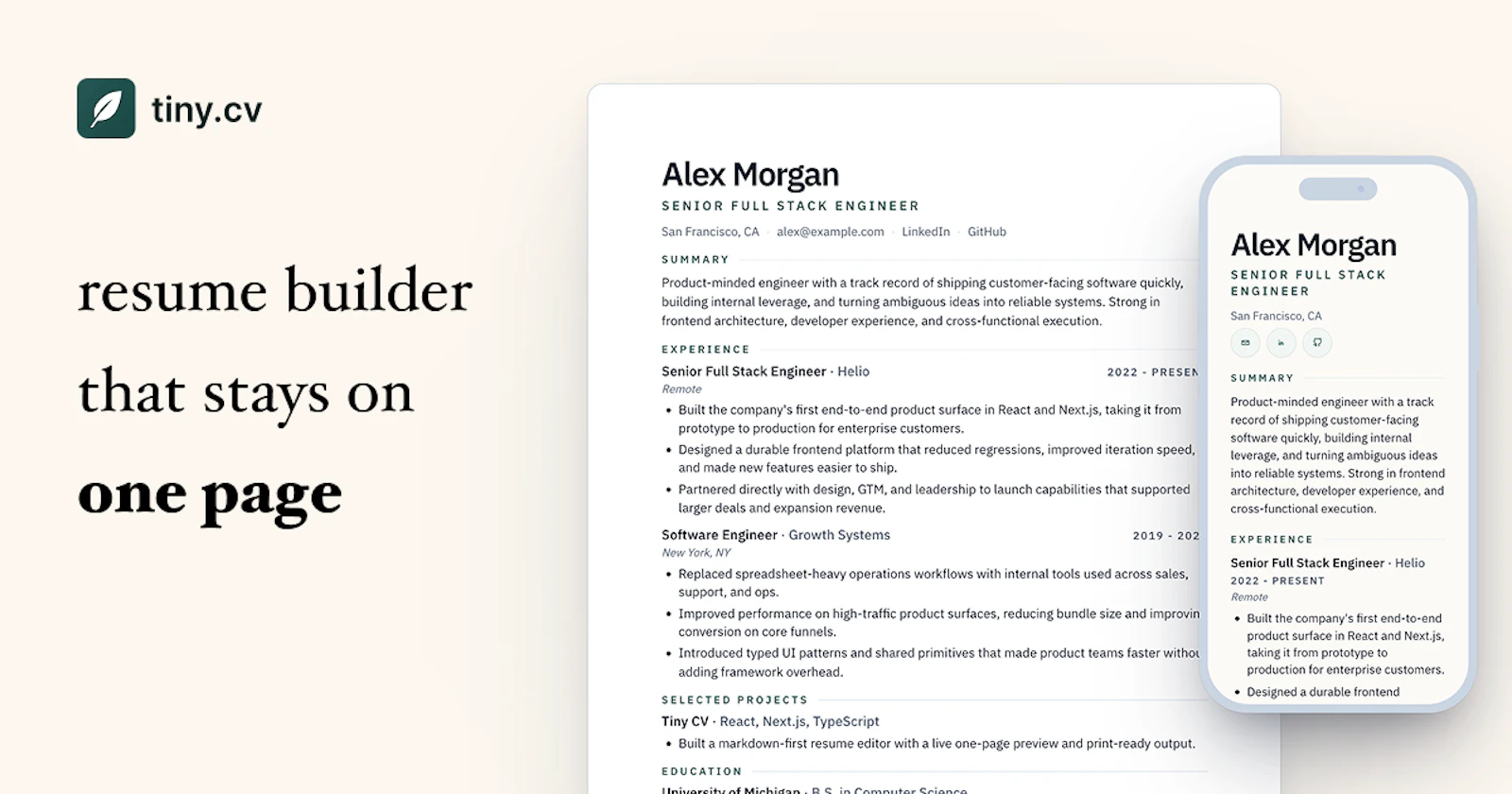 Tiny CV screenshot 2