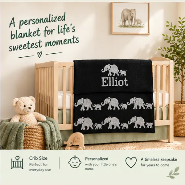 Personalized Elephant Knit Blanket gallery image