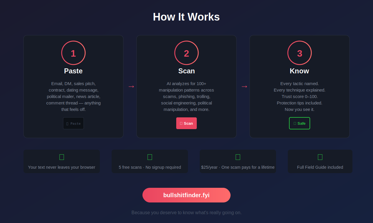 Bullshit Finder: Know What's Real  - Main product screenshot demonstrating key features and user interface