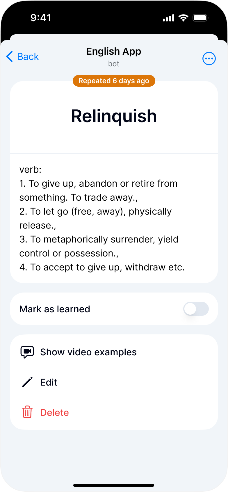 Média Bot de vocabulaire anglais - Telegram Mini App pour économiser, pratiquer les mots anglais 2