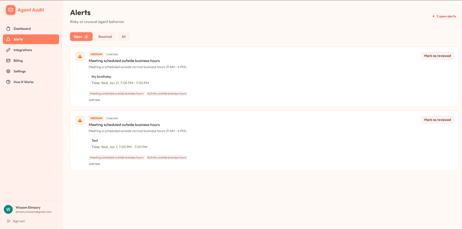 Agent Audit - Screenshot 3 showing product features and functionality