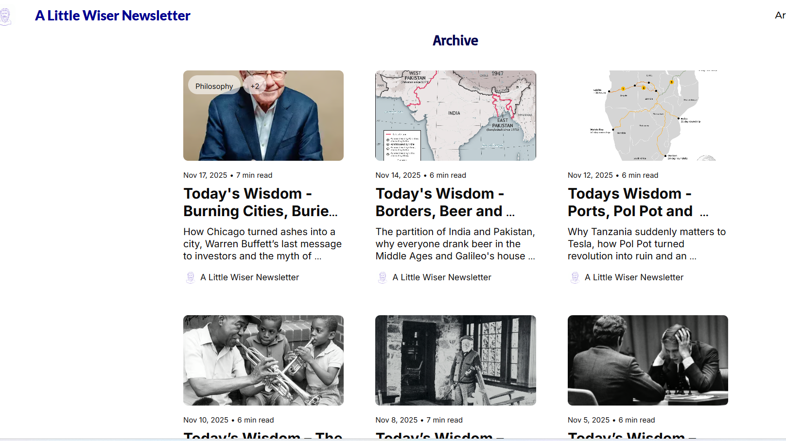 A Little Wiser Newsletter - Main screenshot showing features and interface