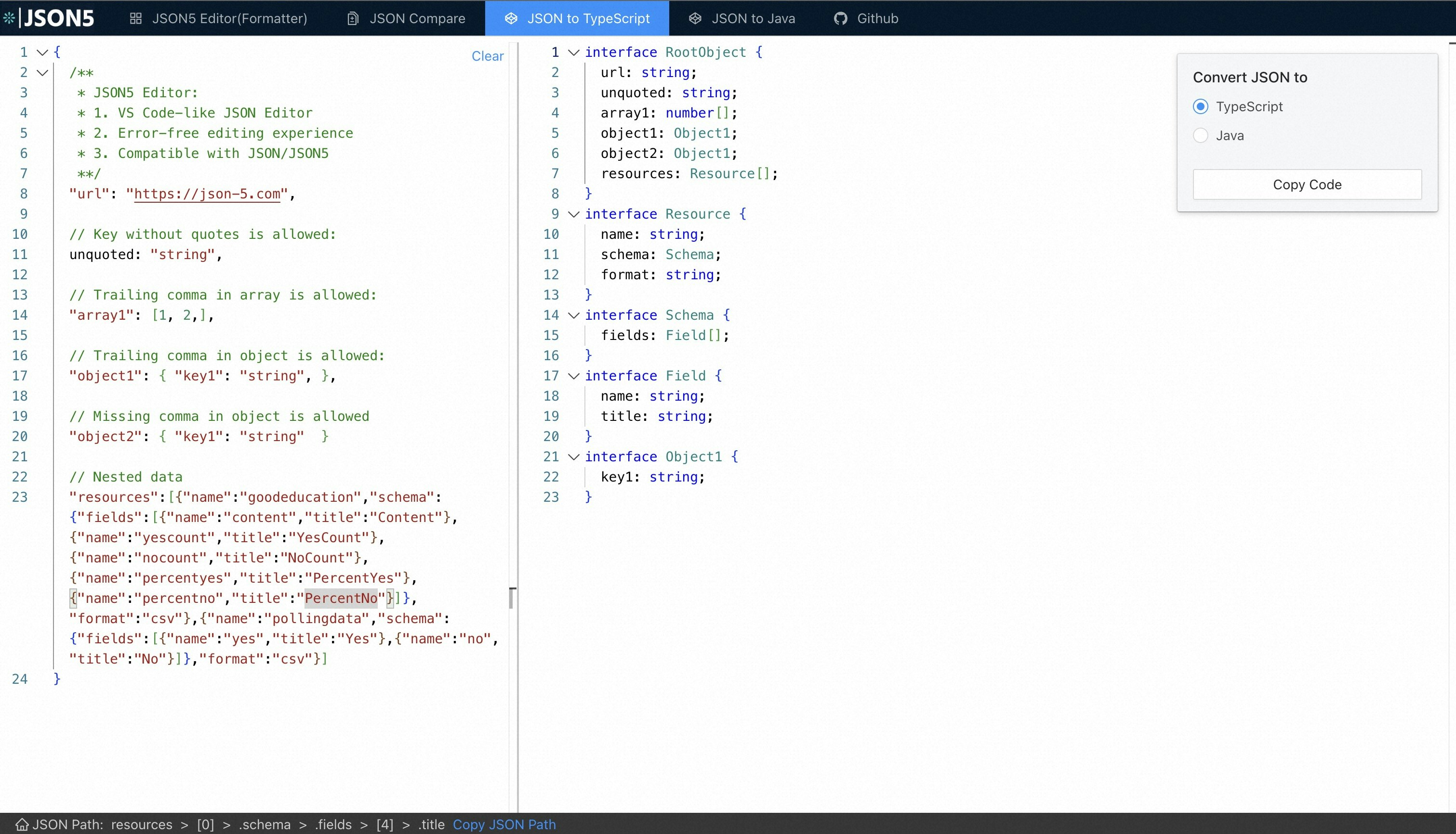 JSON to TypeScript Generator