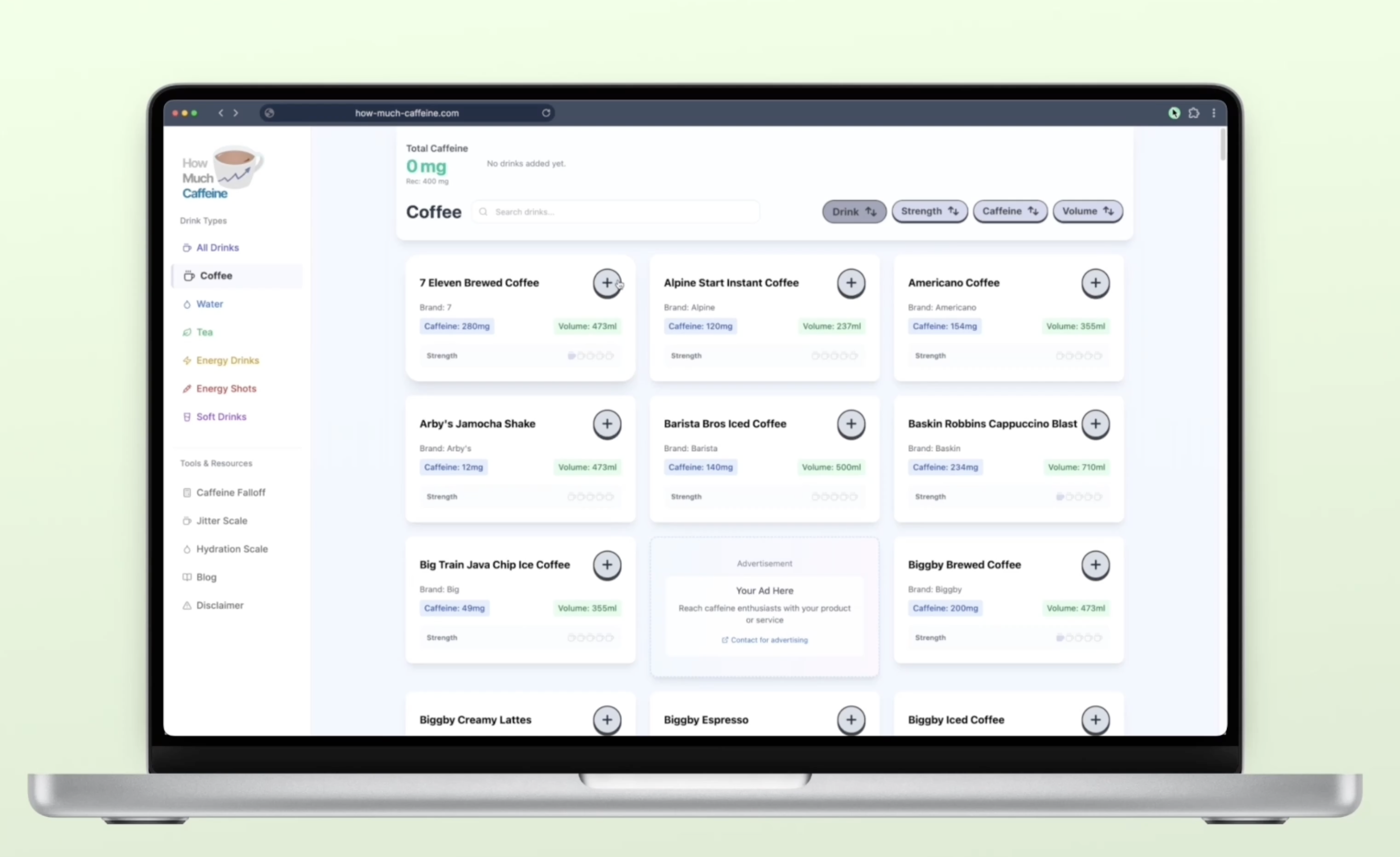 Online caffeine consumption tracker gallery image
