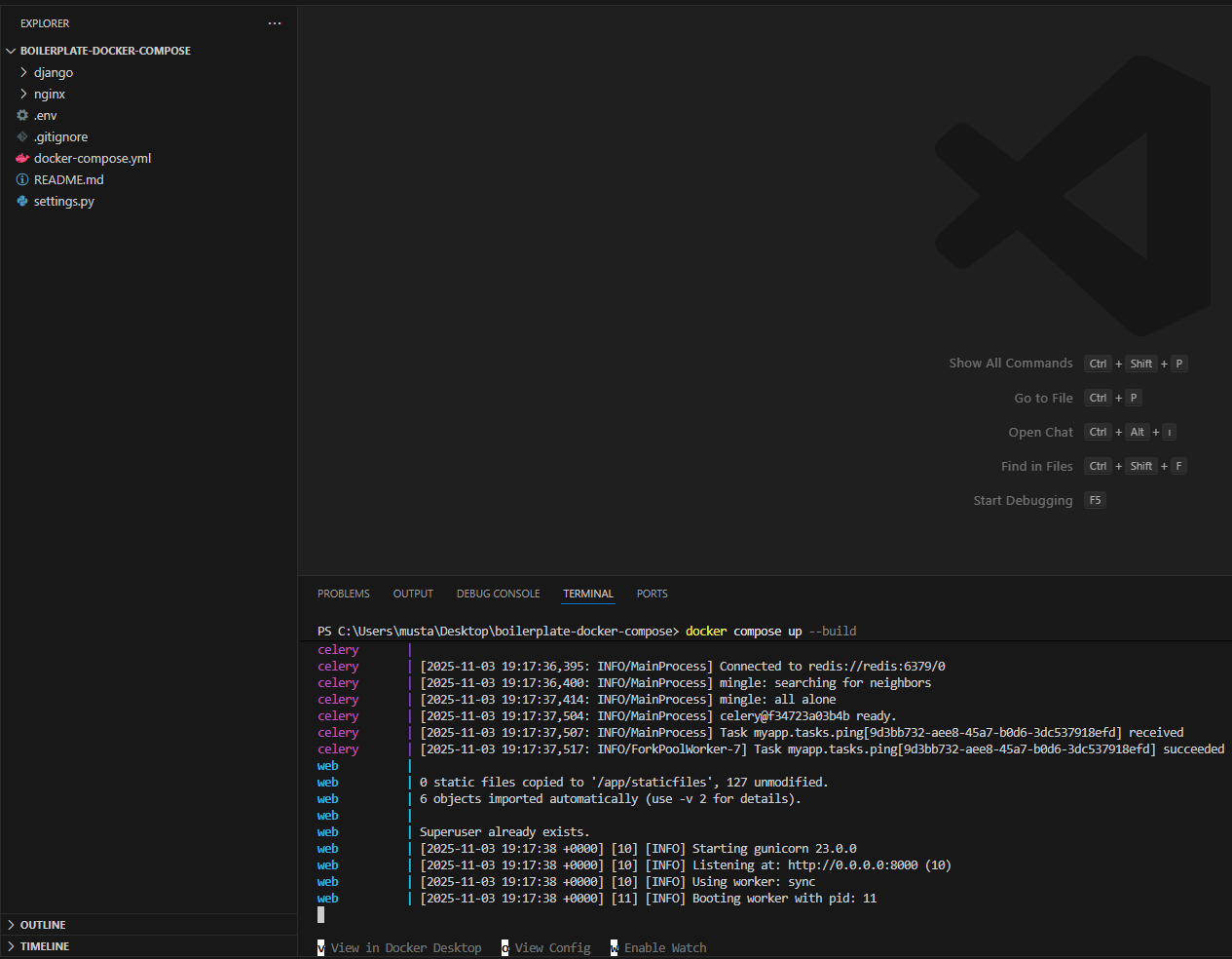 Boilerplate-Django Postgresql Celery - Main screenshot showing features and interface