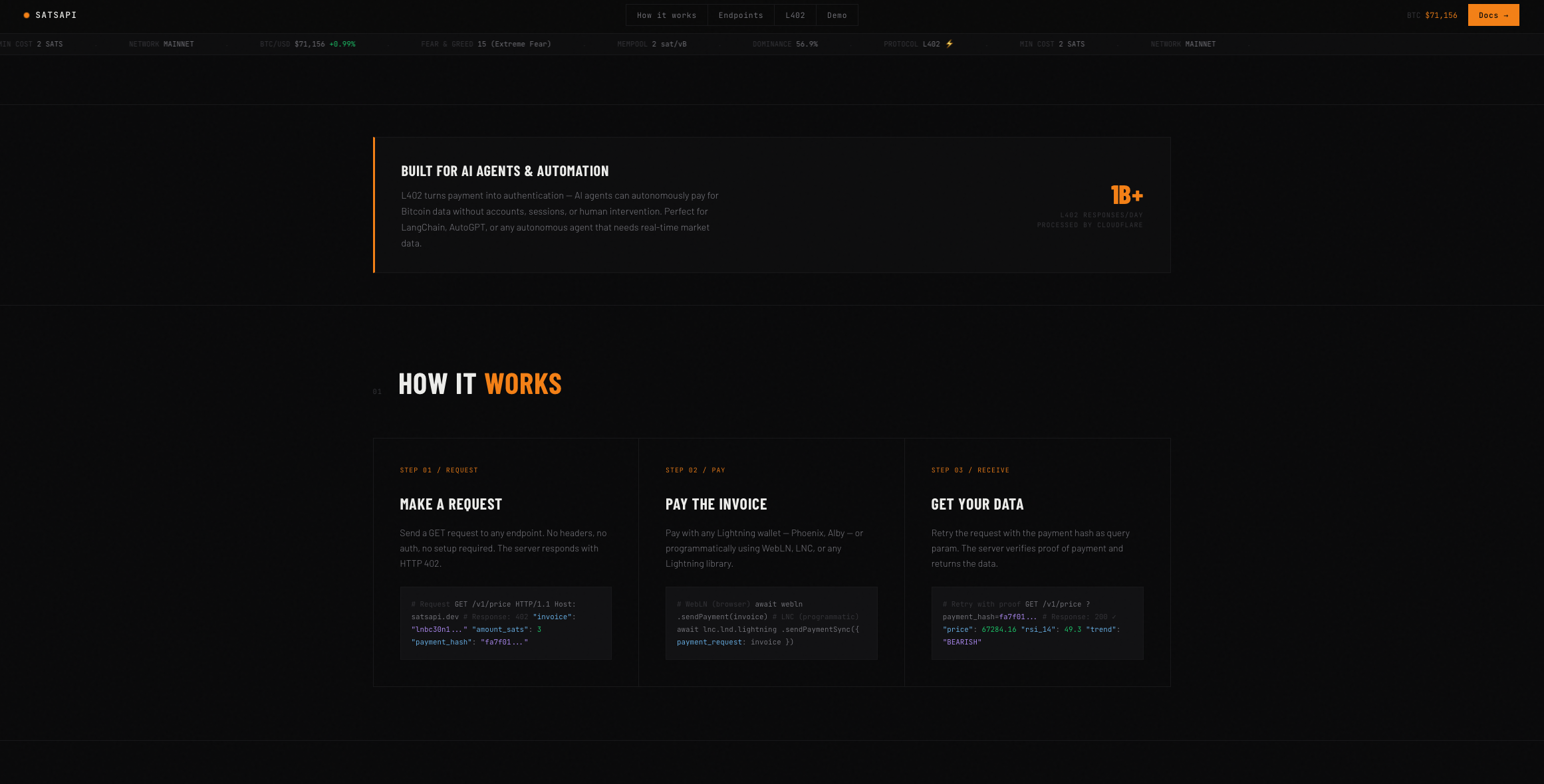 SatsAPI - Bitcoin intelligence API gallery image