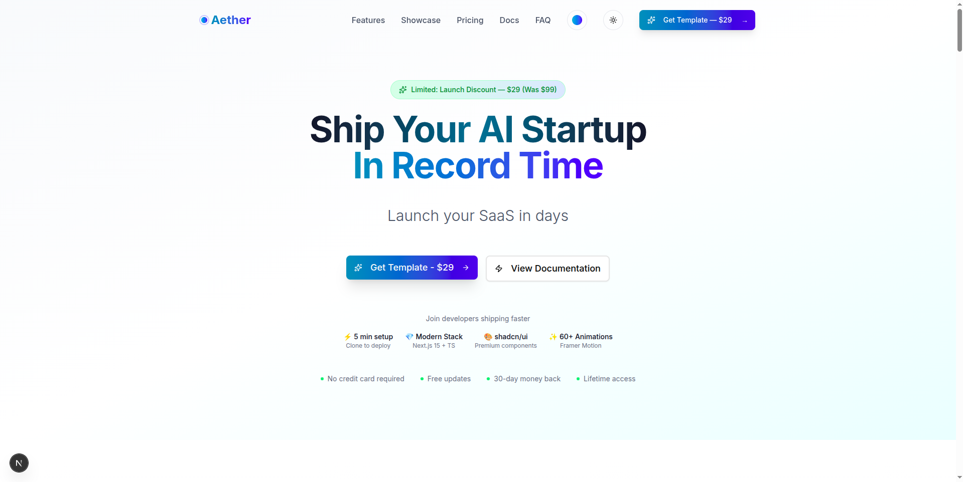 Aether UI - Premium landing page gallery image