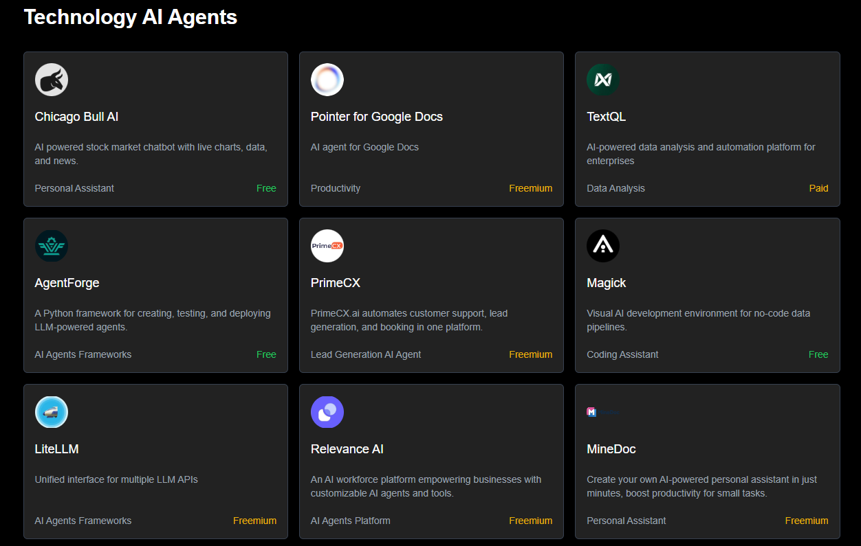 AI -agentlijst - De beste AI Agent Finder media 2