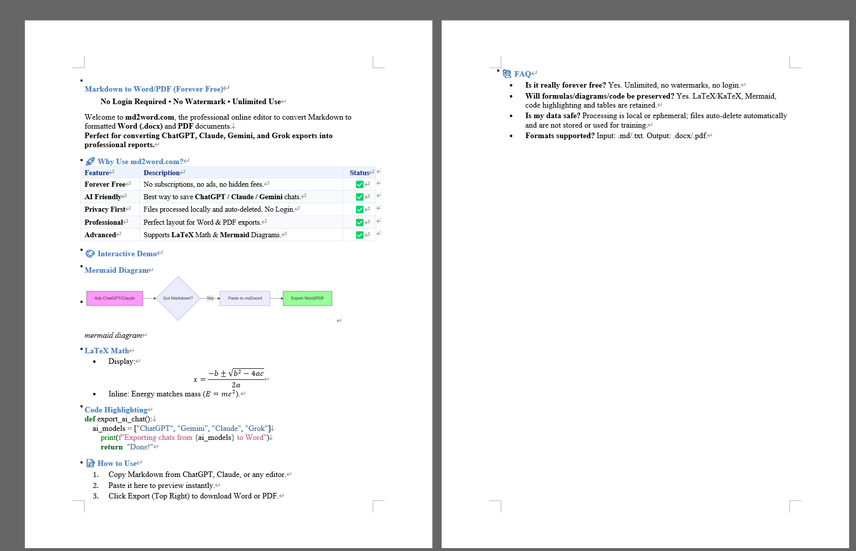 MD2Word - Screenshot 3 showing product features and functionality