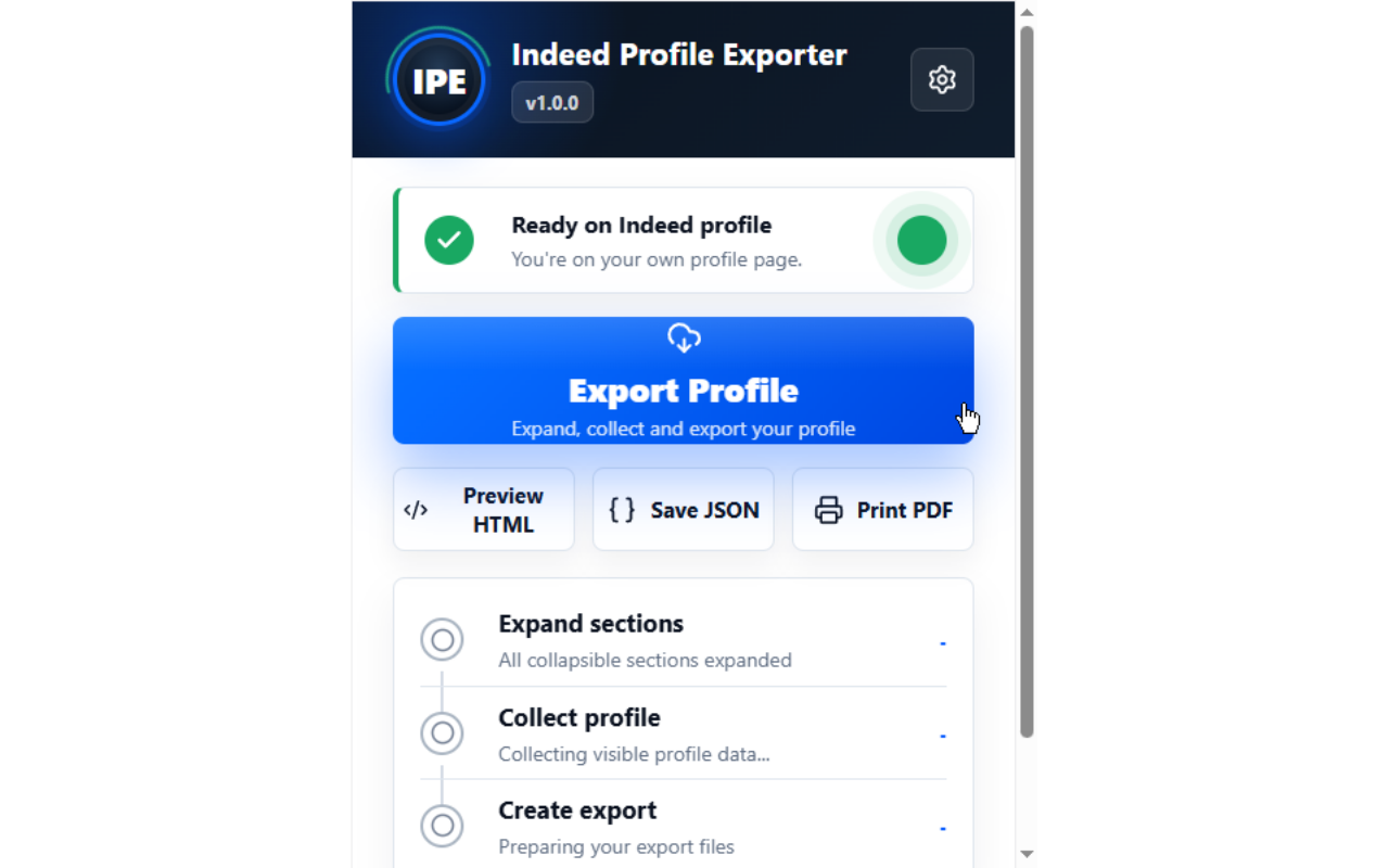 Indeed Profile Exporter gallery image