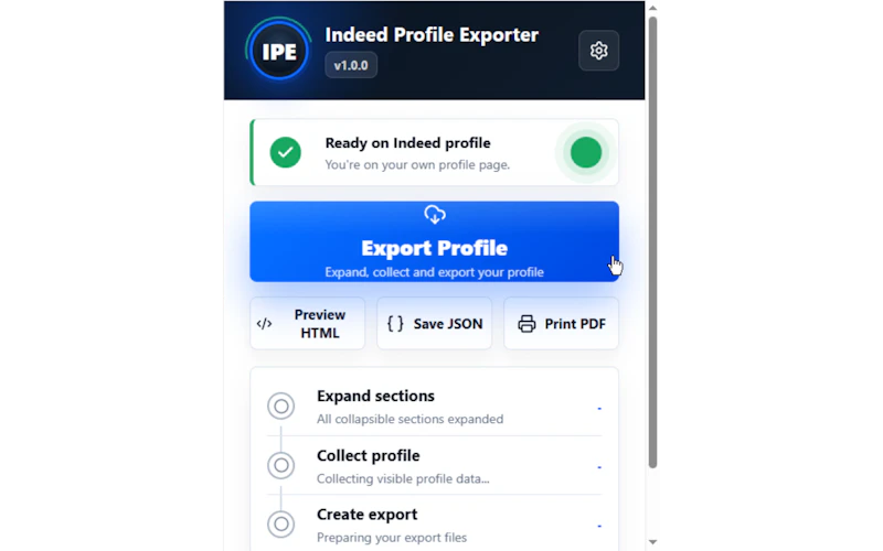 Indeed Profile Exporter screenshot 1