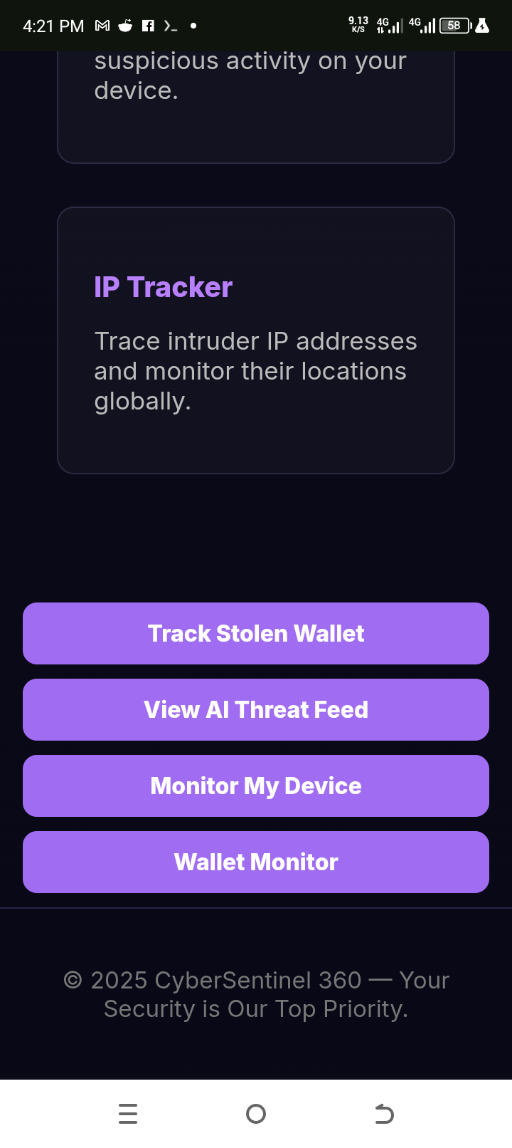 CyberSentinel 360 - Main product screenshot demonstrating key features and user interface