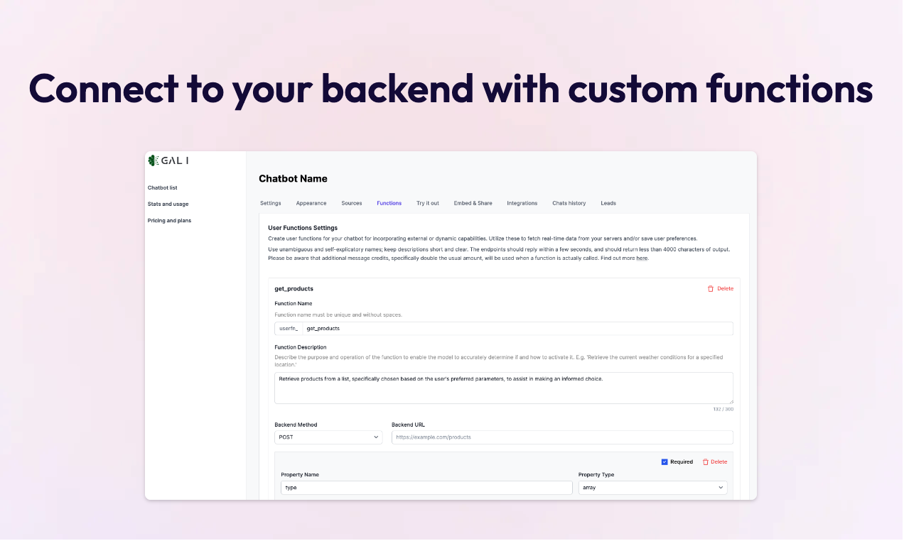 Gali Ai - Benutzerdefinierte Chatgpt -Assistenten, die mit Ihrem Backend verbunden sind Medien 7