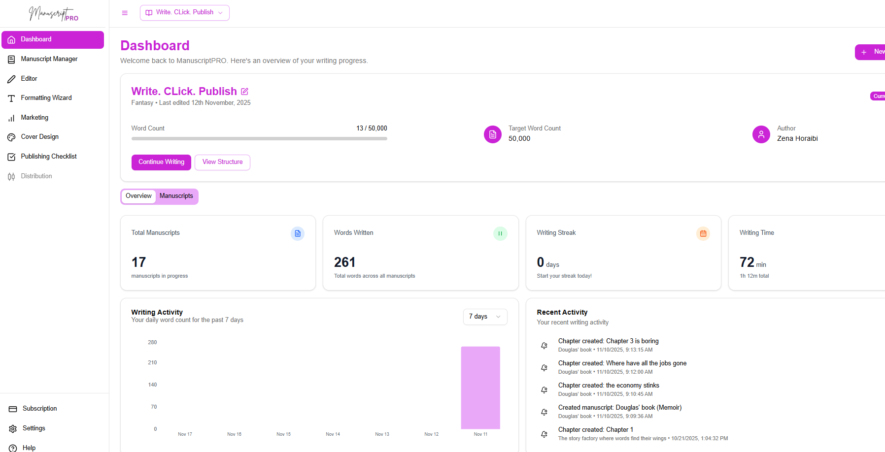 ManuscriptHQ - Main screenshot showing features and interface