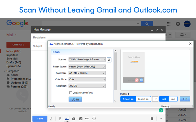 Asprise Web Scan: attach docs from scanners in Gmail, Dropbox, Salesforces, Sharepoint, QBO, SAP gallery image