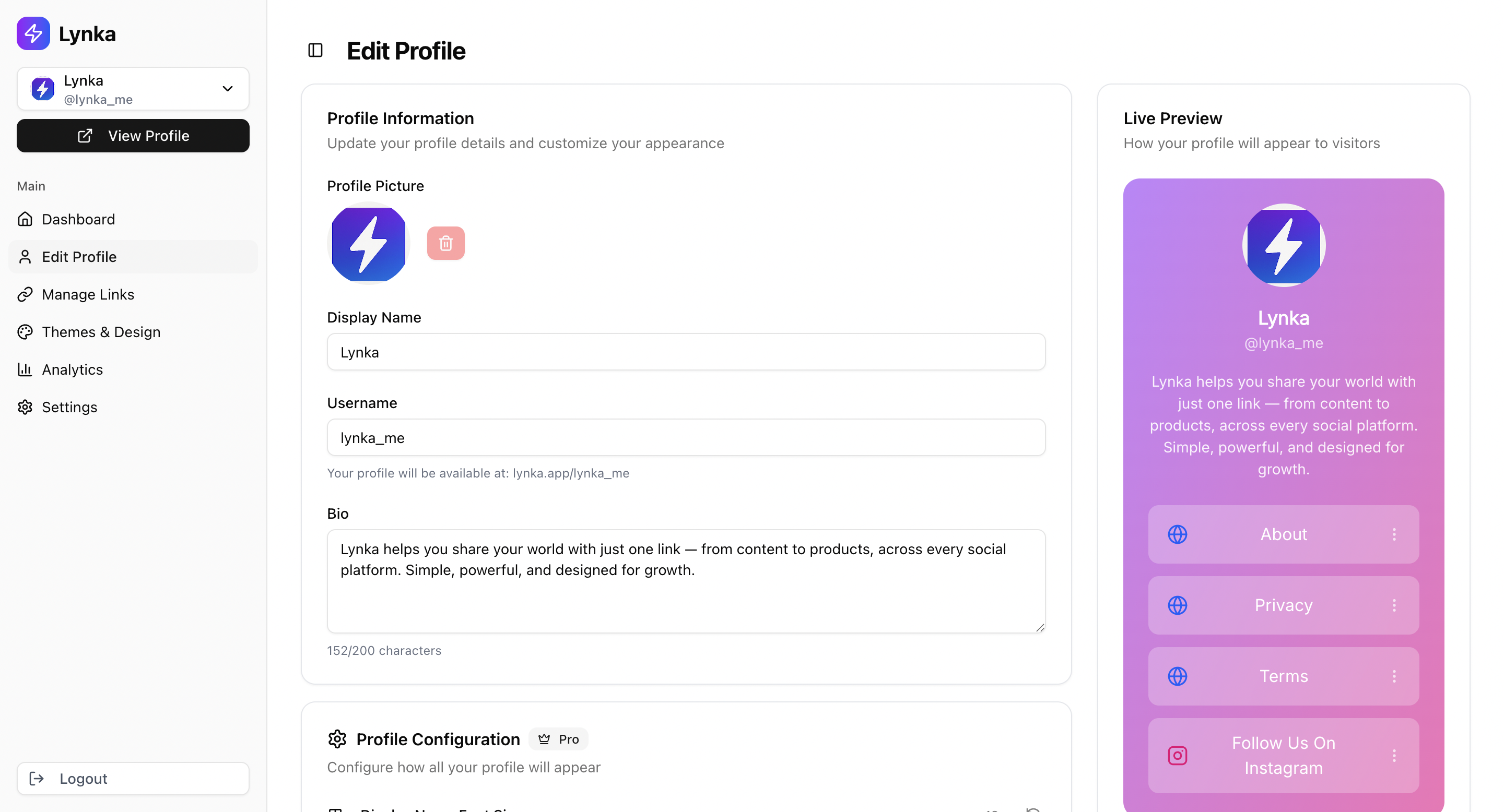 Lynka - Un'alternativa moderna di Linktree - Lynka ti aiuta a condividere il tuo mondo con un solo link media 5