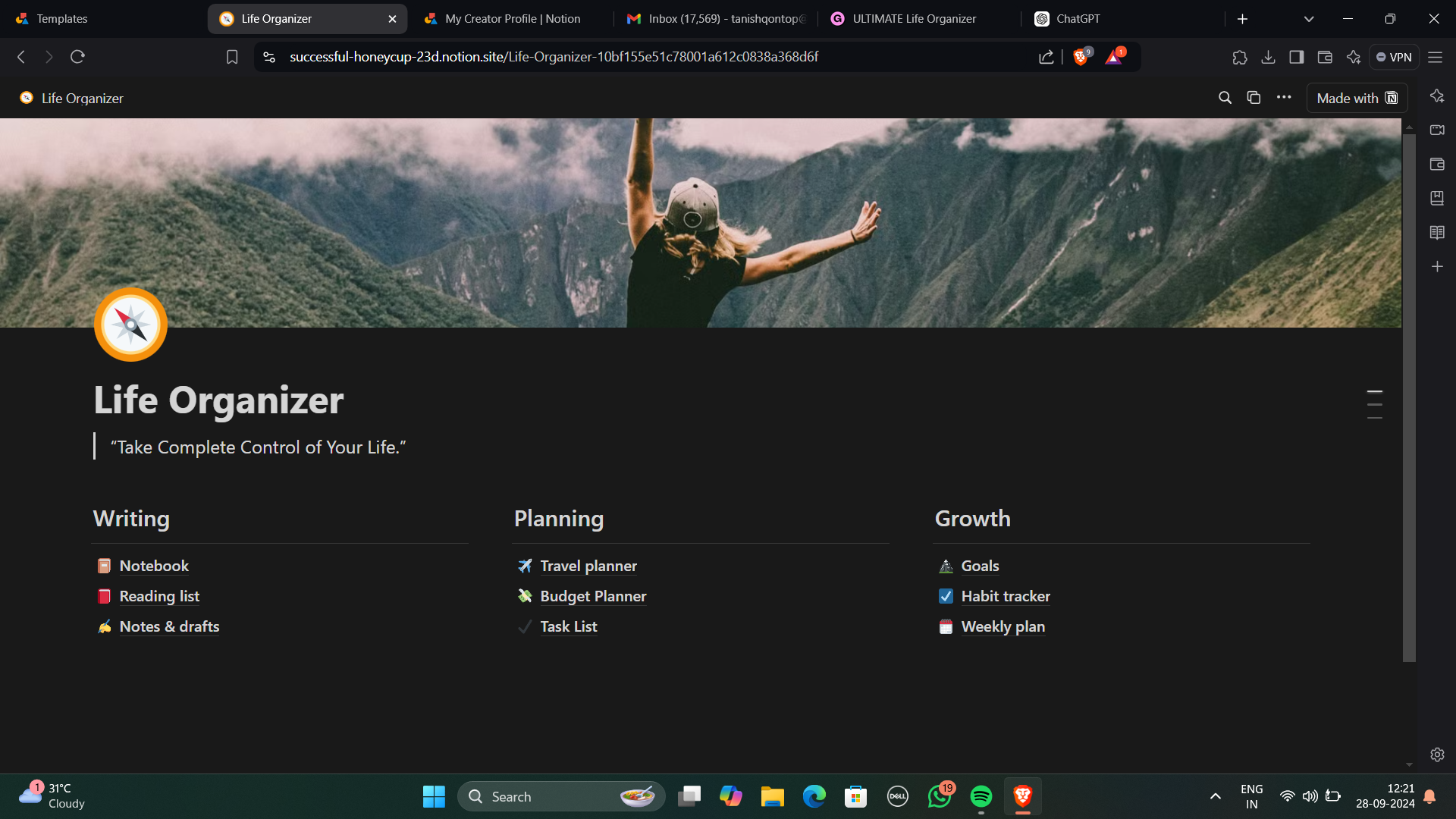 Mídia 1 de Modelo de noção Organizadora da Life Ultimate - Sua solução para gerenciar todos os aspectos da sua vida.