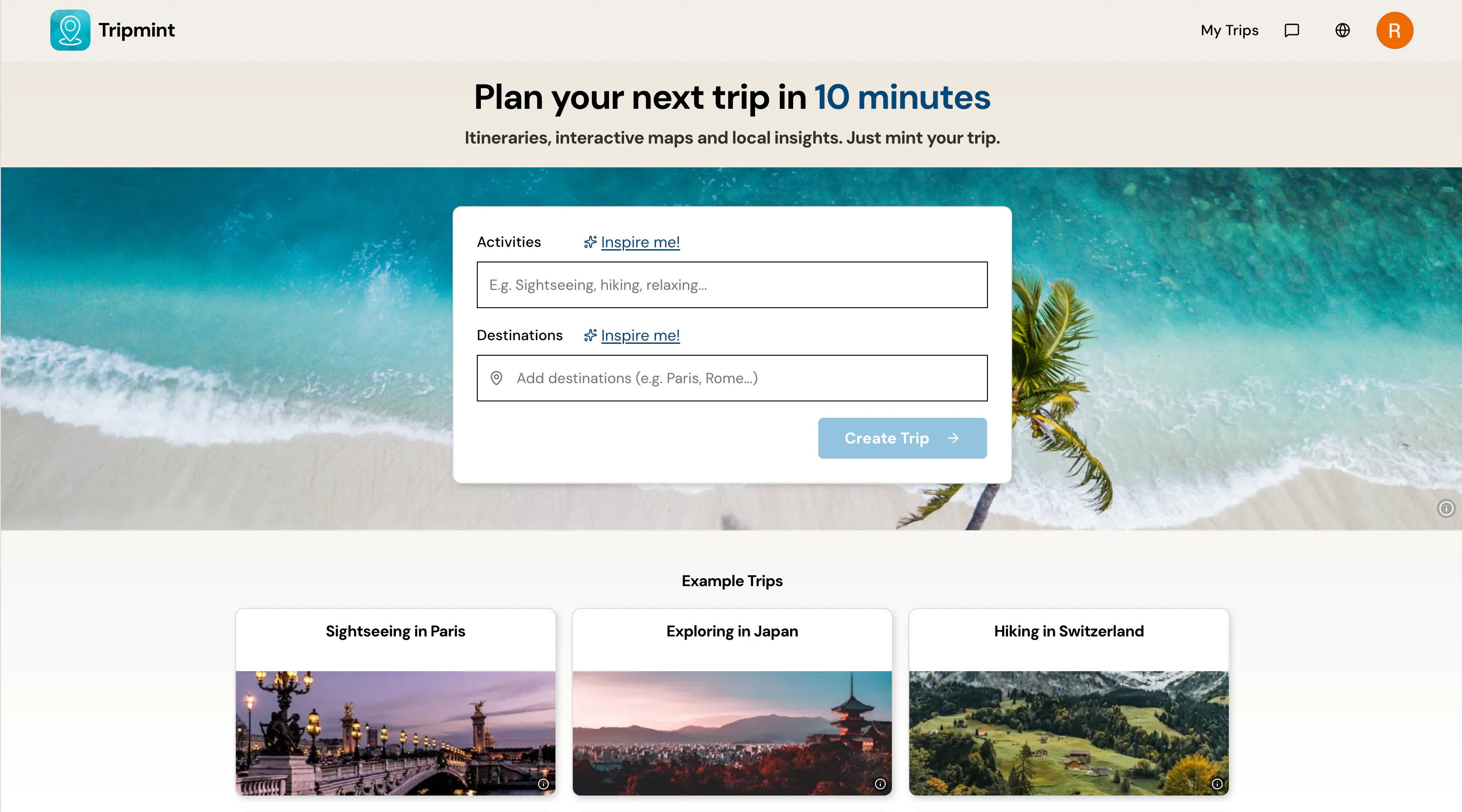 Tripmint 제품 배너