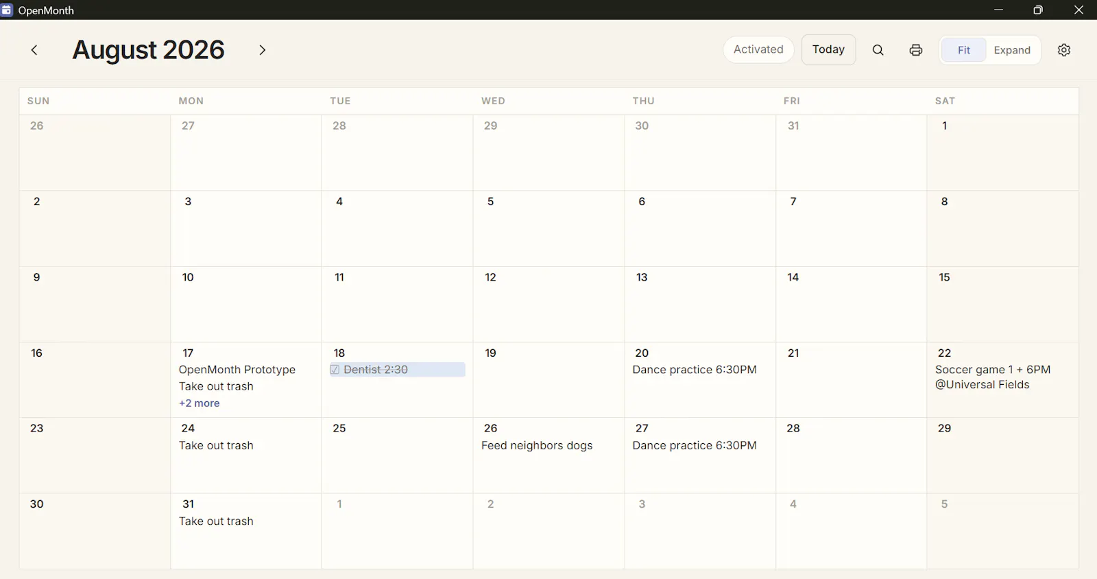 OpenMonth screenshot 2