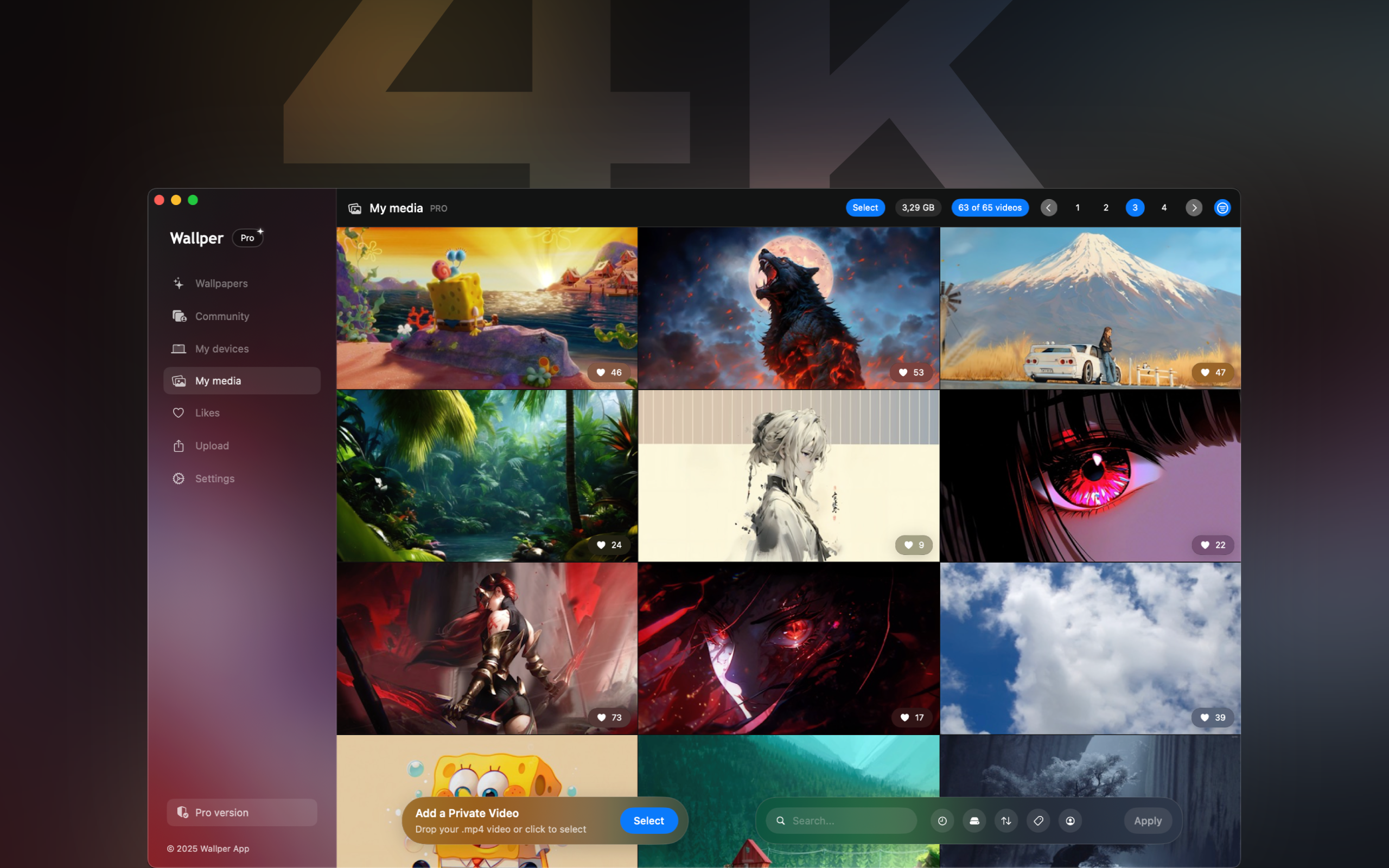 Duvara - Mac için 4K duvar kağıtları.Yerleşik veya kendi videolarınızı kullanın medya 1