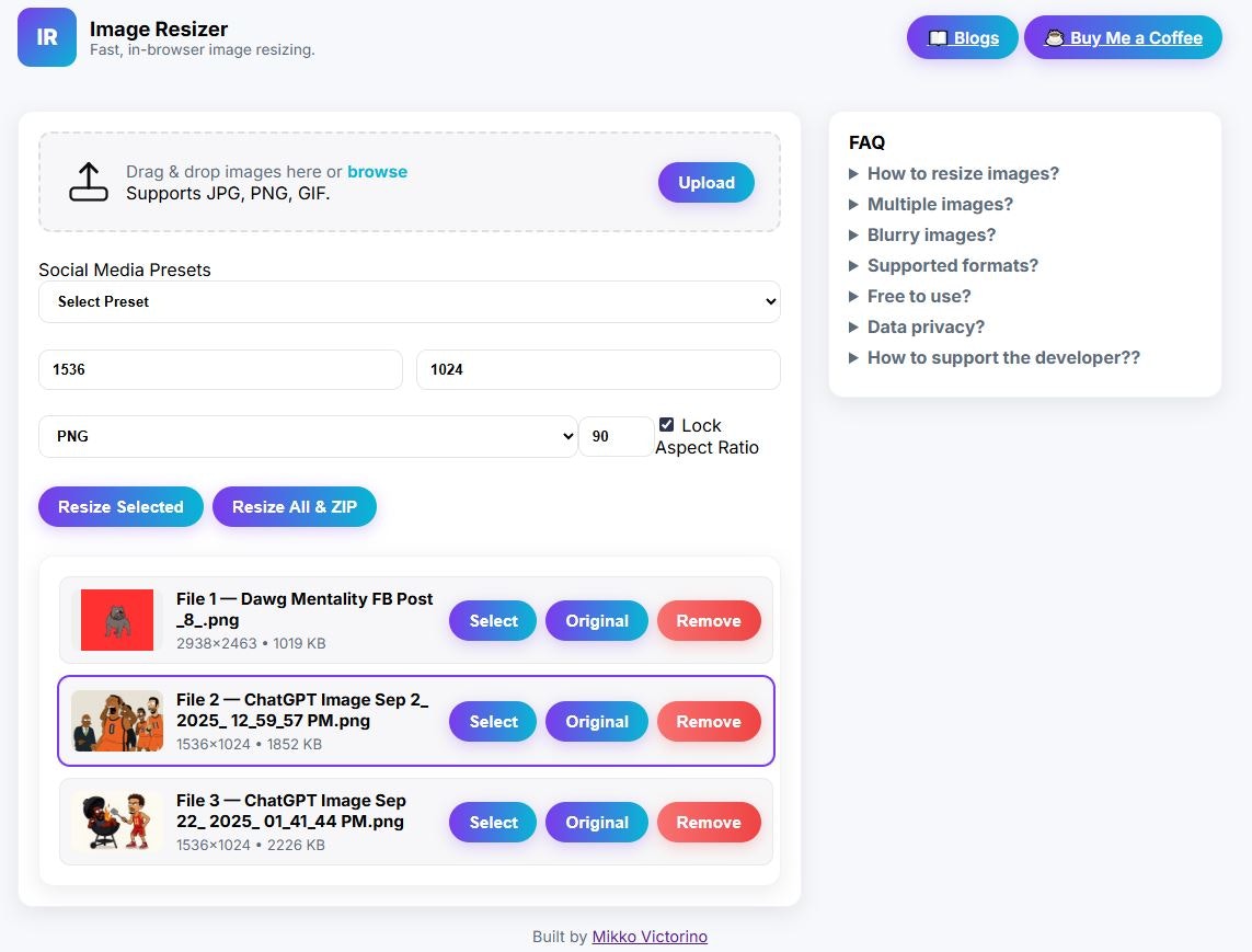 Launch of ImageResizer.vip - Screenshot 2 showing product features and functionality