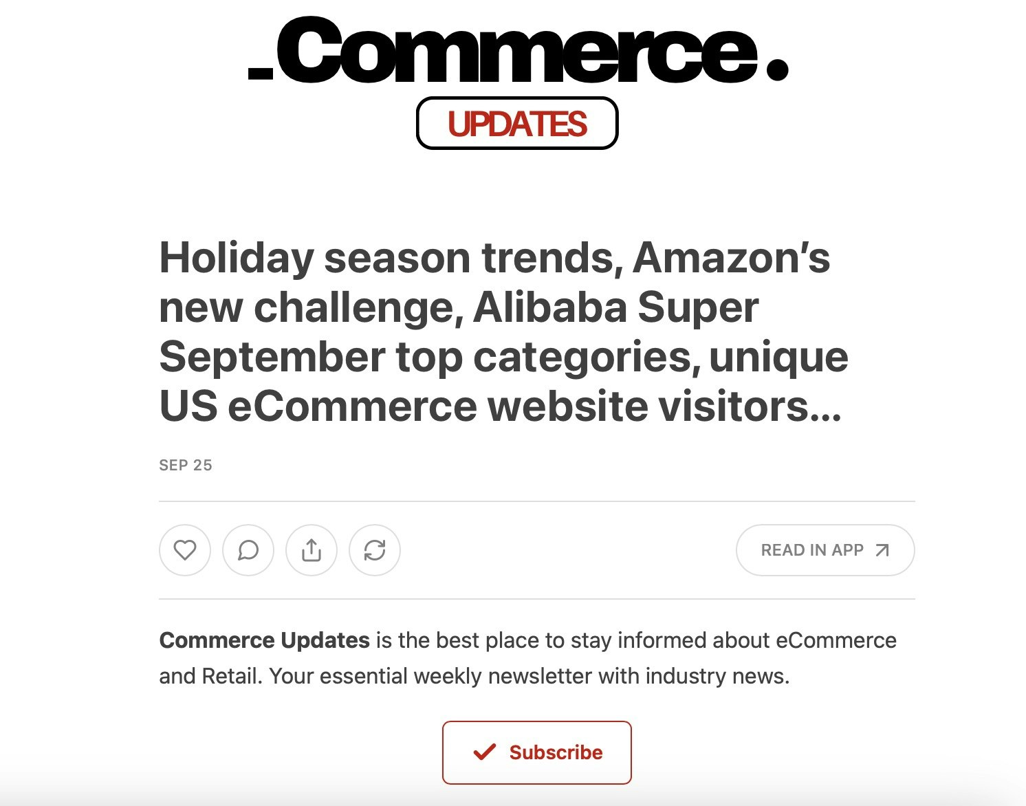 จดหมายข่าว CommerceUpdates - สถานที่ฟรีที่ดีที่สุดที่จะได้รับแจ้งเกี่ยวกับอีคอมเมิร์ซและการค้าปลีก media 1