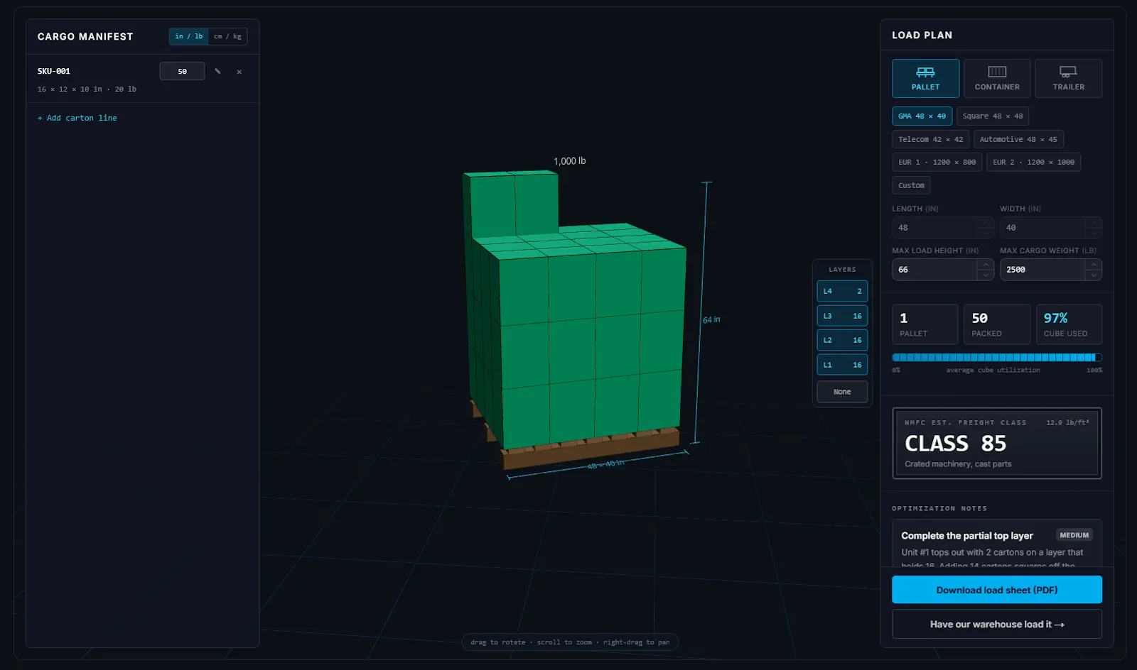 3D Pallet Load Planner by 3PLGuys screenshot 2