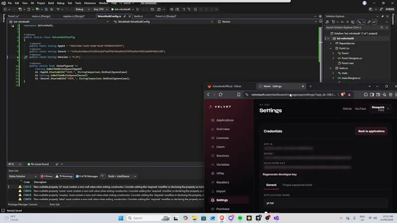 VelvetAuth — License keys & user auth screenshot 1 (video preview)