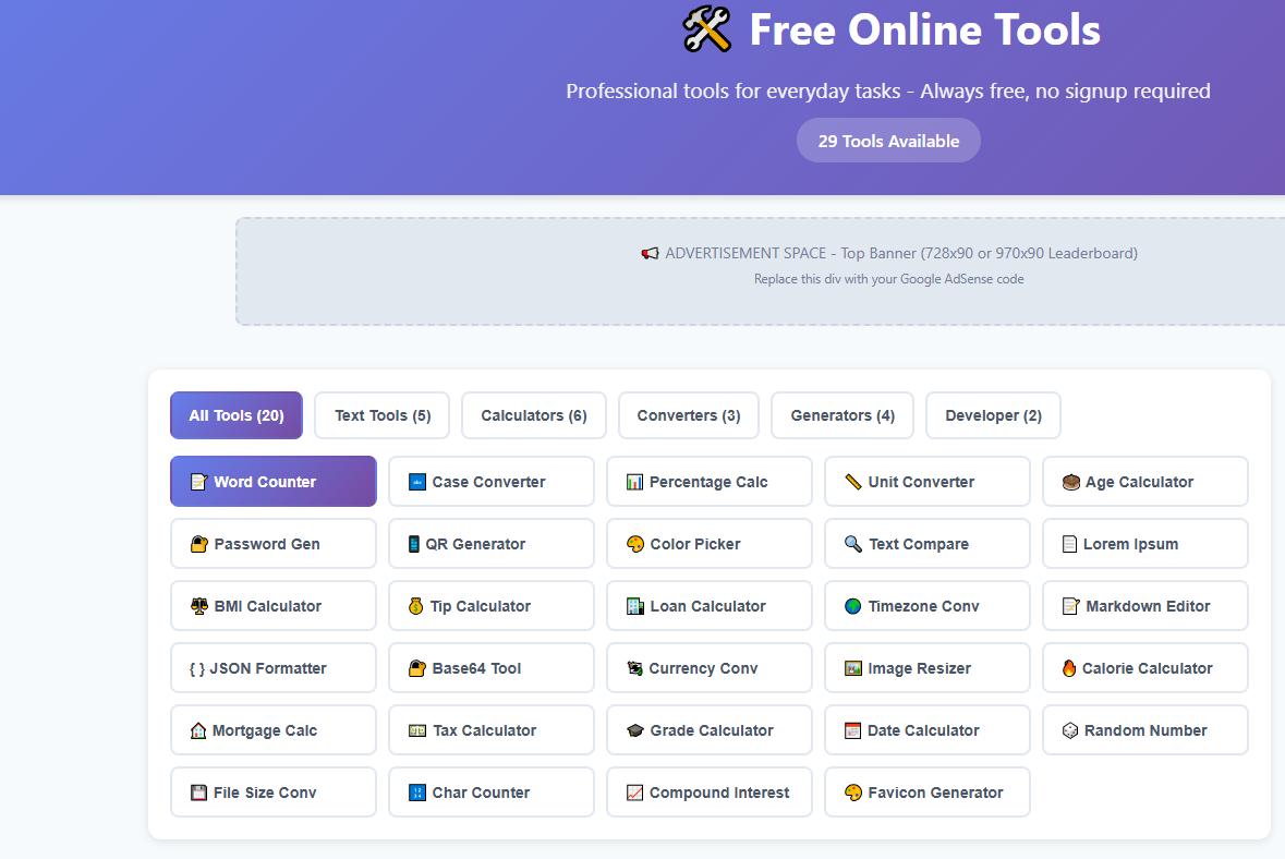 Free Online Tools - Main product screenshot demonstrating key features and user interface